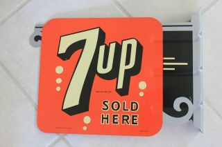 Vintage 7up Double Sided Advertising Flange Sign,  Stout Sign Co.  St.  Louis Mo.