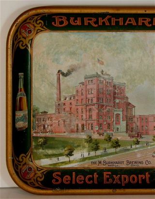 ca1905 M.  BURKHARDT BREWING COMPANY TIN LITHO ADVERTISING BEER TRAY FACTORY VIEW 3