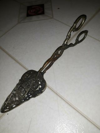 Antique Italian Silverplate Ornate Scooped Tongs 9 1/2 " Check These Out