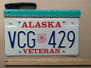 License Plate,  Alaska,  Coast Guard Veteran,  Vcg Anchors 429