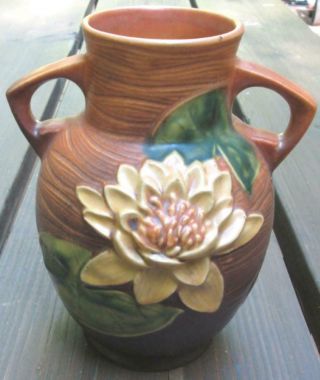 Vintage Roseville Pottery Water Lily Brown Floral Vase - 778