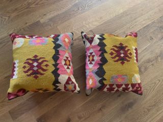 2p Vintage Pottery Barn Kilim Wool Throw Pillow Cases Shams Only 18 X 18