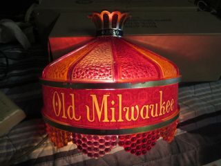 Old Milwaukee Beer Light Up Sign Ruby Beaded Wall Sconce Shade Bar Man Cave Pub