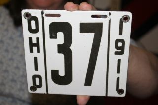 Ohio Motorcycle License Plate 1911 Harley Davidson Gas Oil Porcelain Metal Sign
