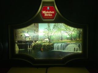 Vintage Meister Brau Beer Lighted Sign Fishing Waterfall Bar Advertisement