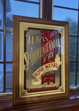 Rare 1980’s Lone Star Beer Sesquicentennial Gold Foiled Bar Mirror Collectible