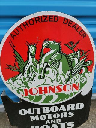 Vintage Johnson Outboard Motors And Boats Double Sided Flange Porcelain Sign 2