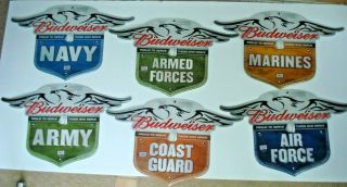 6 Budweiser Us Military Metal Beer Signs Usaf Army Navy Marines Coast Guard Arme