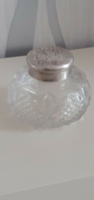 Antique Silver Top Glass Dressing Table Powder Jar/bottle,  Fully Hallmarked