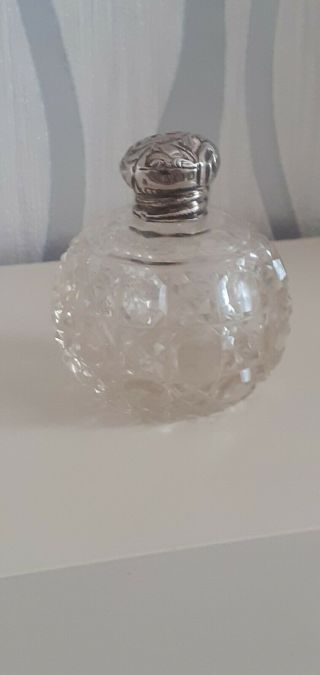 Antique Silver Top Glass Dressing Table Jar/bottle,  Fully Hallmarked