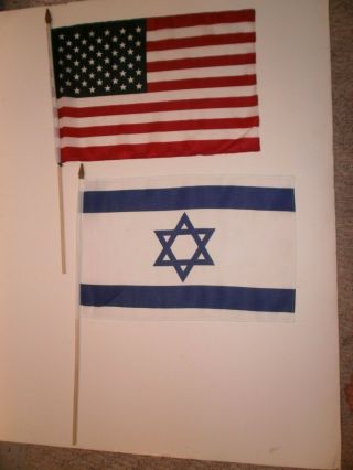 2 Flags,  Usa America Flag & Israel Flag Flag White Blue Star Of David 18 " W Pole