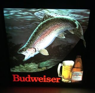 Vintage 1980s Budweiser Rainbow Trout In Motion Lighted Beer Sign.