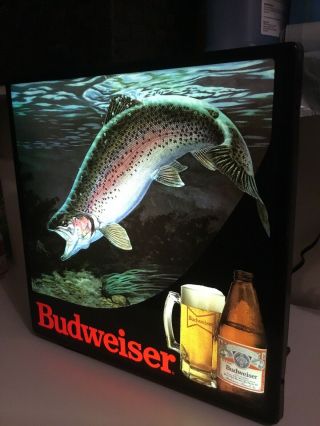 Vintage 1980s BUDWEISER RAINBOW TROUT IN MOTION LIGHTED BEER SIGN. 2