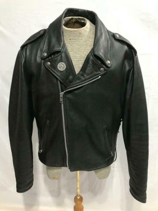 Vintage Indian Black Leather Motorcycle Jacket - Mens L - Made In Canada