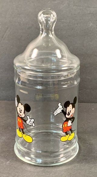 Vintage Mickey Mouse Walt Disney Apothecary Jar Candy Dish W/ Lid