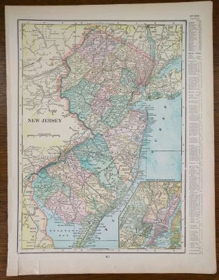 Vintage 1903 Jersey Map 11 " X14 " Old Antique Camden Mount Holly