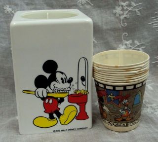 Vtg Disney Mickey Mouse Dixie Cup Plastic Dispenser Holder Mouseketeers Cups
