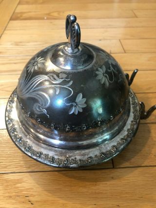 Vintage Floral Etched Domed Butter Dish,  Pairpoint Mfg.  Co.  Quadruple Plate