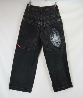 Vtg Jnco Jeans Tribals Flaming Skull Wide Leg Denim Jeans Black Men 