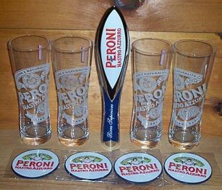 Peroni Beer Tap Handle Keg Marker 4 Signature Tumbler Glasses & Coasters