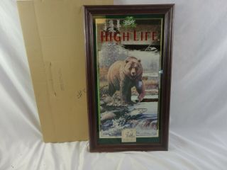 Nos 1997 Miller High Life Beer Mirror Sign Brown Bear