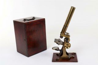 Vintage C1880 Brass Microscope With Case  1582
