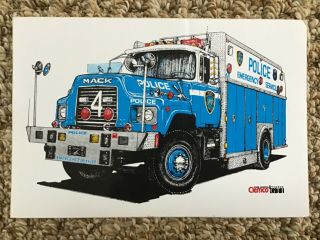 Nypd Emergency Services Unit Truck 4 Mack R Model Sticker - 4x6 Inches