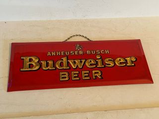Vintage 1940 - 50s Budweiser Beer Prismatic Sign N.  O.  S.  Bastian Bros.
