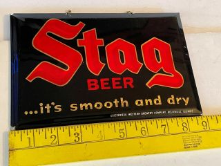 Vintage 1940 - 50s Stag beer prismatic sign n.  o.  s.  bastian bros. 6