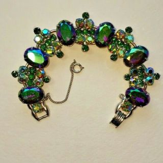 Vintage Juliana D & E Green/purple Ab Rhinestone Bracelet