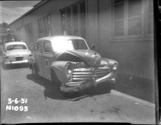 Vintage 1951 Negative Only Los Angeles Co.  Sheriff Crashed Police Cruiser Negtv
