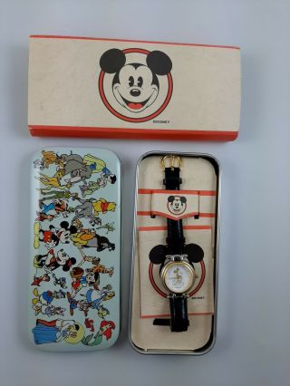 Vintage Disney Micky Mouse Watch In Tin Case - Ex Cond - Never Worn