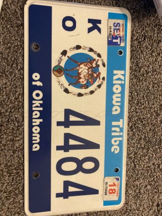 Kiowa Tribe Indian License Plate Oklahoma Blue Stripe Version Native American