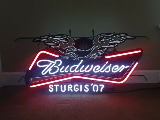 Budweiser Sturgis 2007 Neon Sign Bud Eagle Mirror Surface Great Motorcycle