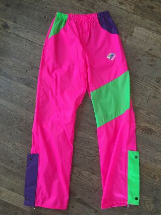 Vtg 80s 90s Pink Nylon Snow Pants Mens 36 Ski Snowboard Wild Crazy Colors Skiing