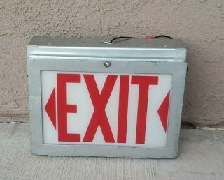 Vintage Lighted “exit” Siign Glass Red/white In Metal Frame.