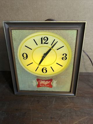 Vintage Miller High Life Beer Lighted Wall Clock Sign 10 1/2” By 12”