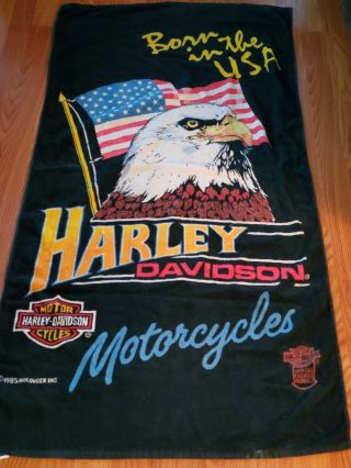 Vintage Harley Davidson Bath/biker Towel " Born In The Usa " 59x29 Pre - Owned.