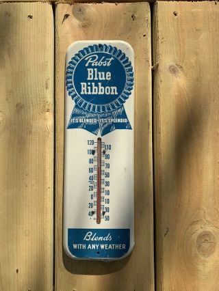 Vtg Pabst Blue Ribbon Beer Metal Advertising Thermometer - Pbr - Rare Version