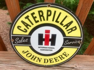 Vintage Caterpiller John Deere Porcelain Sign Gas Station Sign Gas & Oil Sign