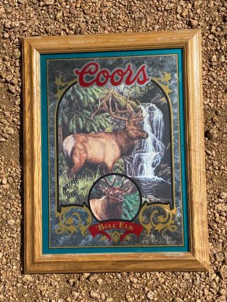 Nos Coor Mirror “bull Elk” 5 Nature Series Beer Bar Man Cave 16x21