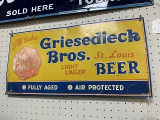Rare Griesedieck Bros.  Light Lager Beer Advertising Sign - Jb63