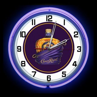 19 " Crown Royal Whisky Bottle Sign Purple Double Neon Clock Man Cave Bar Garage