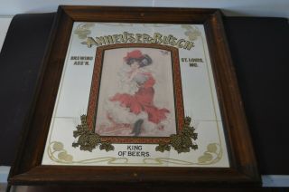 Vintage Beer Sign Anheuser Busch Victorian Lady Bar Mirror Mancave Advertising