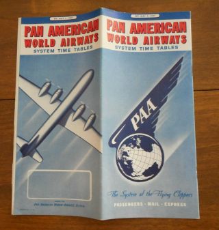 Paa - Pan American World Airlines,  System Time Tables,  May 1,  1947,  With Map,