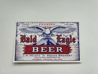 Bald Eagle Beer Label Koch’s Brewing Co South Williamsport Pa