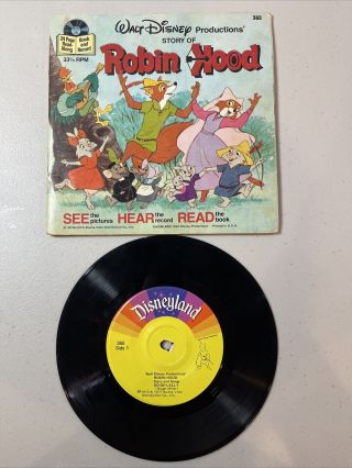 Walt Disney Story Of Robin Hood 24 Page Book And 33 1/3 Rpm Record 1977 Edition