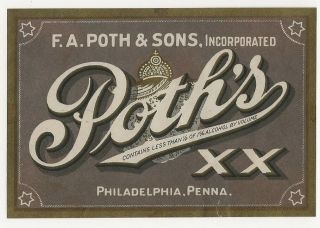 Pre Prohibition F A Poth & Sons Poth 