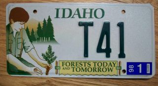 Single Idaho License Plate - 1998 - T41 - Forests Today And Tomorrow - Souvenir