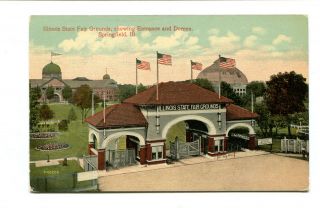 Vintage Postcard Springfield Il State Fair Grounds Entrance & Domes